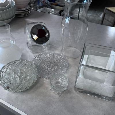 Clear Glass Lot: Candy Jars, Vases, Lantern Glass 
