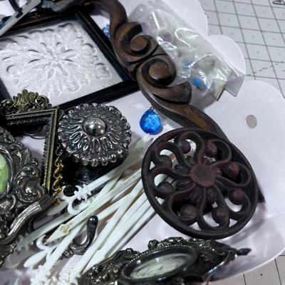 Tray of little Decorative Things; Frames and Hooks, Plus Pink Tray included