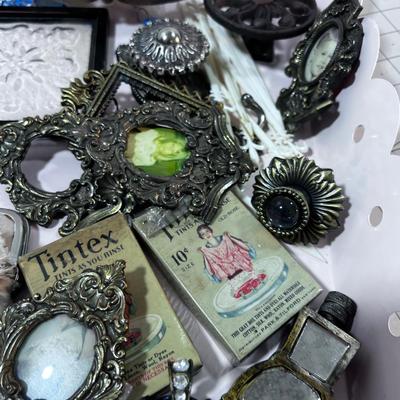 Tray of little Decorative Things; Frames and Hooks, Plus Pink Tray included