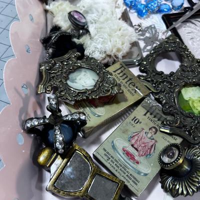 Tray of little Decorative Things; Frames and Hooks, Plus Pink Tray included