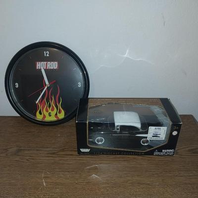 '57 CHEVY BEL-AIR DIE-CAST REPLICA AND HOT ROD WALL CLOCK