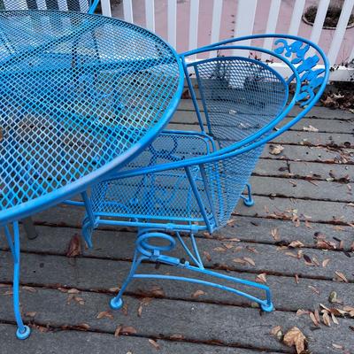 Darker Blue Table and Chairs with Umbrella