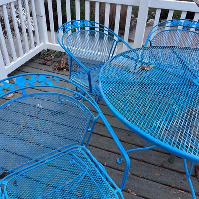 Darker Blue Table and Chairs with Umbrella