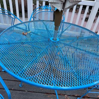 Darker Blue Table and Chairs with Umbrella