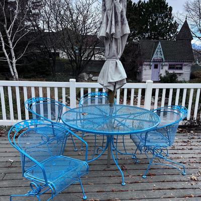 Darker Blue Table and Chairs with Umbrella