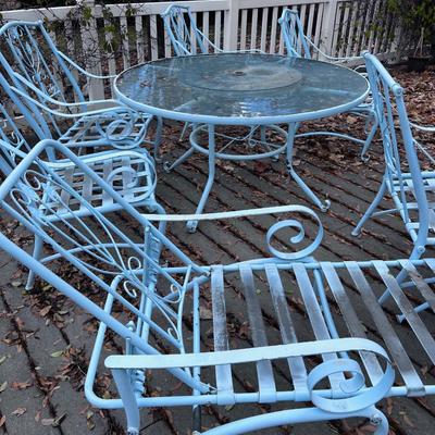 Light Blue Set, 5 Chairs, Table and Chaise Lounge