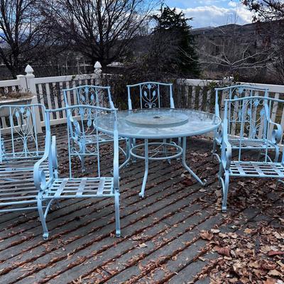 Light Blue Set, 5 Chairs, Table and Chaise Lounge
