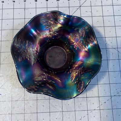 Antique Carnival Glass Dish, Blue Iridescent 