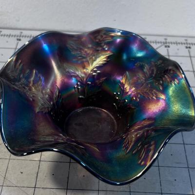 Antique Carnival Glass Dish, Blue Iridescent 