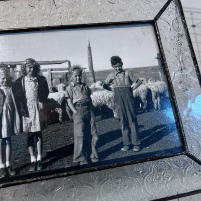 ANTIQUE Pic for kids on the Sheep Ranch, in Leaded Glass Frame