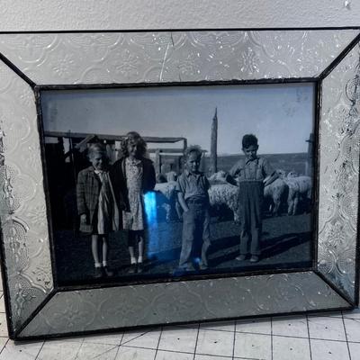 ANTIQUE Pic for kids on the Sheep Ranch, in Leaded Glass Frame