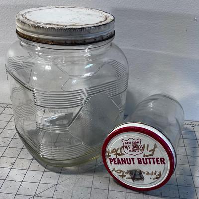 2 Antique JARS with Lids, 1 is Peanut Butter 