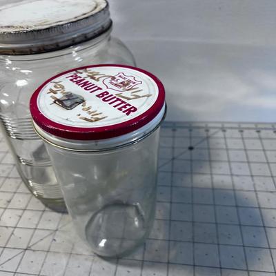 2 Antique JARS with Lids, 1 is Peanut Butter 