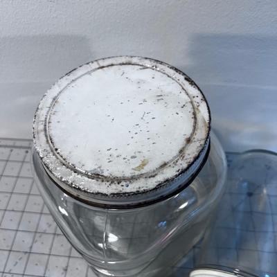 2 Antique JARS with Lids, 1 is Peanut Butter 