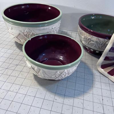 4 XMAS Dishes: Loaf & 3 Bowls 