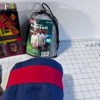 Emergency Items Raincoat, Gloves, Firestarter