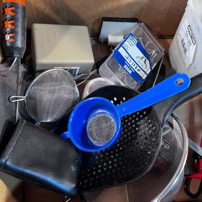 Mixed Box of Tools: Shovel, Flashlight, Magnifying Glasses
