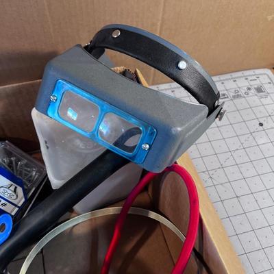Mixed Box of Tools: Shovel, Flashlight, Magnifying Glasses