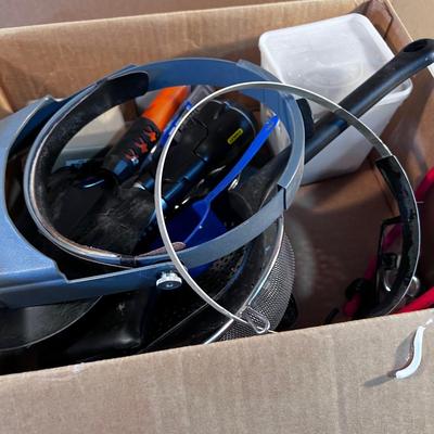 Mixed Box of Tools: Shovel, Flashlight, Magnifying Glasses