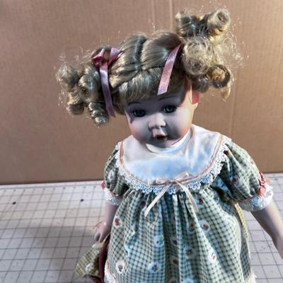 Porcelain Doll, Green Gingham 