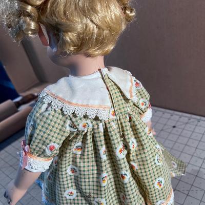 Porcelain Doll, Green Gingham 