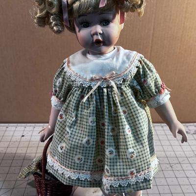 Porcelain Doll, Green Gingham 