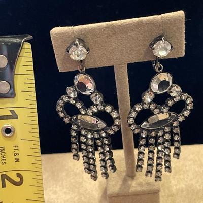 Black and crystal dangling clip on earrings and bracelet