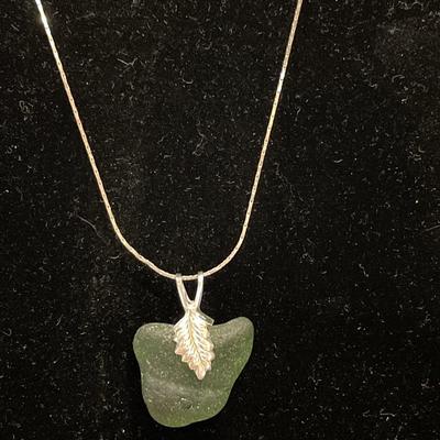 Deep green sea glass necklace