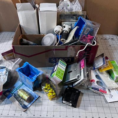 Mixed Box of Electrical Parts: Switches, Boxes, Brackets and Parts 