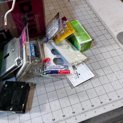 Mixed Box of Electrical Parts: Switches, Boxes, Brackets and Parts 