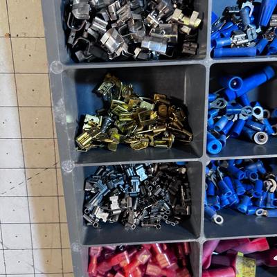 Tote full of Various Electrical Low Voltage Crimp on Connectors
