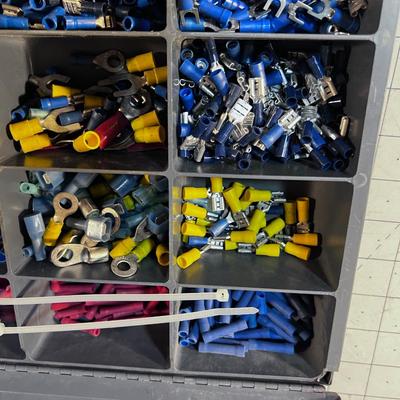 Tote full of Various Electrical Low Voltage Crimp on Connectors
