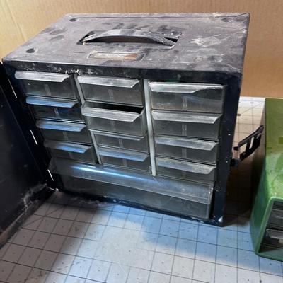2 Small Part Bins - Green and Grey with Cover