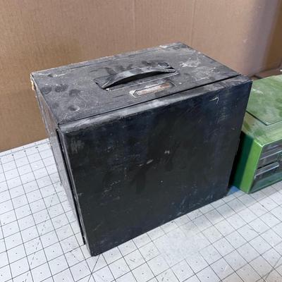 2 Small Part Bins - Green and Grey with Cover