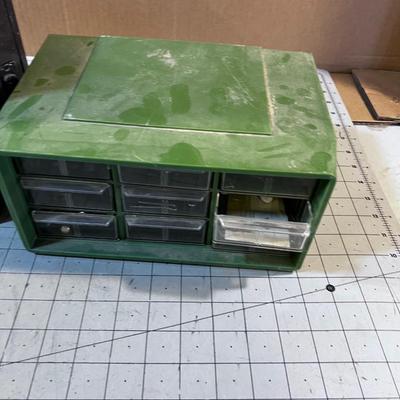 2 Small Part Bins - Green and Grey with Cover