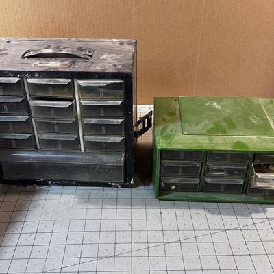 2 Small Part Bins - Green and Grey with Cover