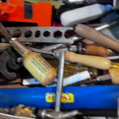 Tray of TOOLS Vice, Chalk Line, Dowl Jig