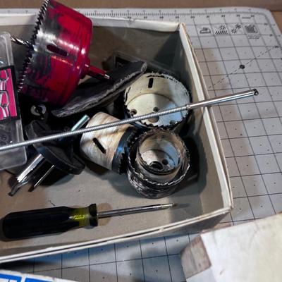Mixed Tray of Tools: Chain, Hole Saw, Wrench etc. 