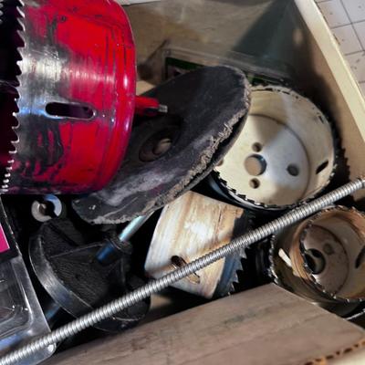 Mixed Tray of Tools: Chain, Hole Saw, Wrench etc. 