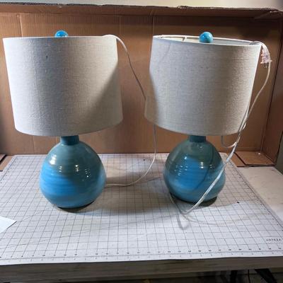 Pair of Blue Ceramic Lamps