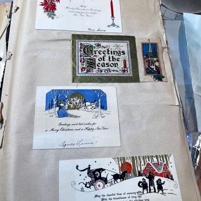 Lot of Vintage Papers including a Scrap Book of Christmas Card 