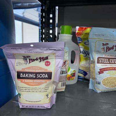 2 Shelves of Baking Supplies including a Gallon of HONEY 