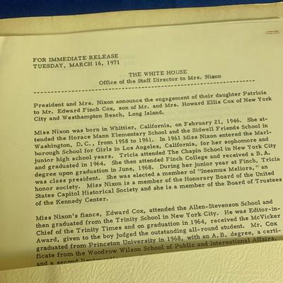 Tricia Nixon Wedding Memorabilia Signed Note Photos Staff Planning Memos Life Magazine