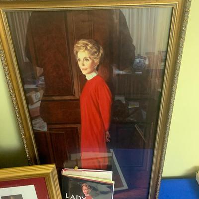 Nancy Reagan Portrait Oil & Print Framed w/ paperwork