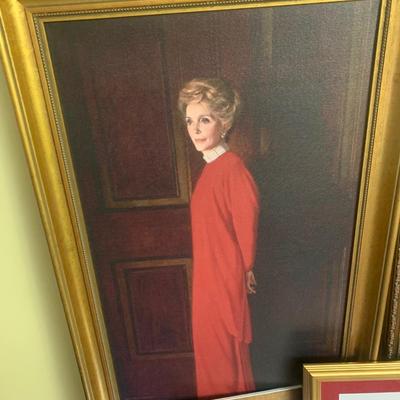 Nancy Reagan Portrait Oil & Print Framed w/ paperwork