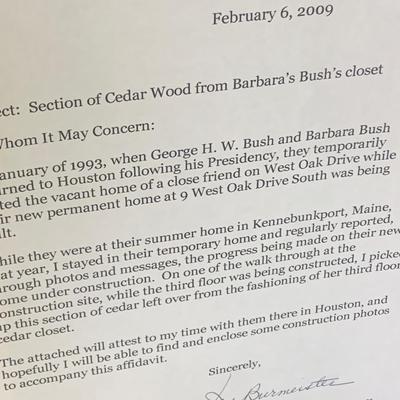 Actual Cedar Piece From Bush Home w/ Documentation