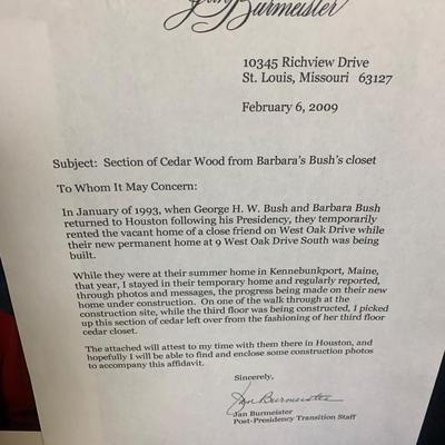 Actual Cedar Piece From Bush Home w/ Documentation