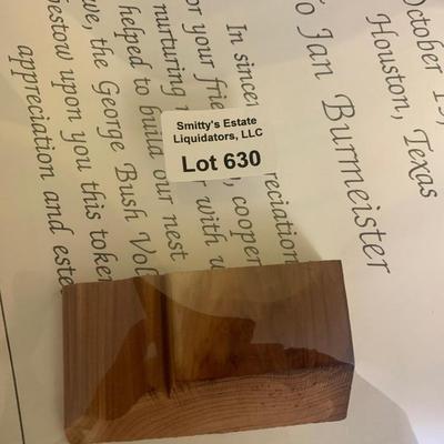 Actual Cedar Piece From Bush Home w/ Documentation