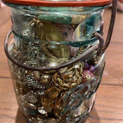 Small blue Ball jar of crafting jewelry