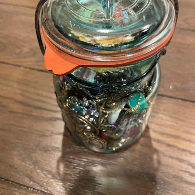 Small blue Ball jar of crafting jewelry